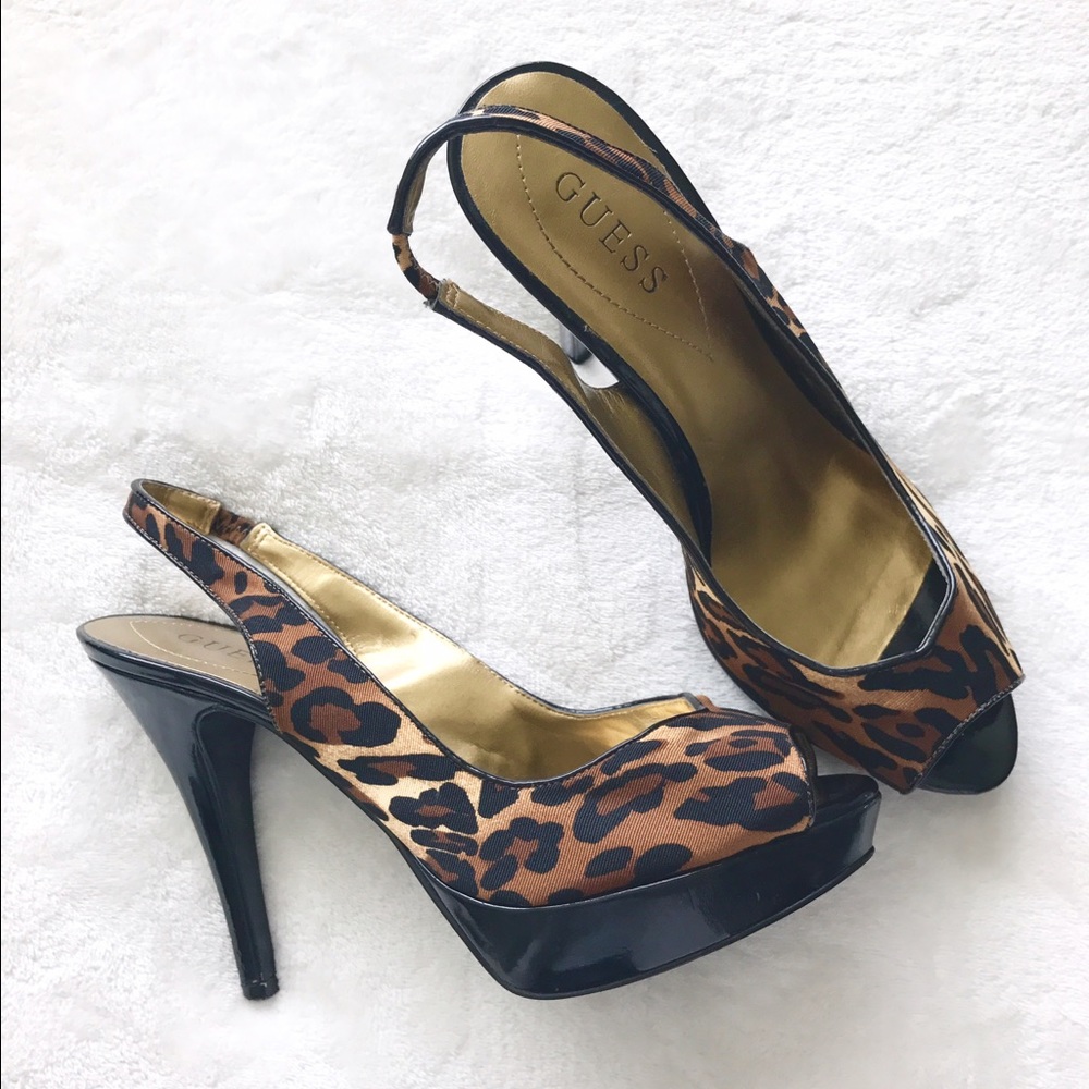 Guess Leopard Print Slingback Platform Pumps