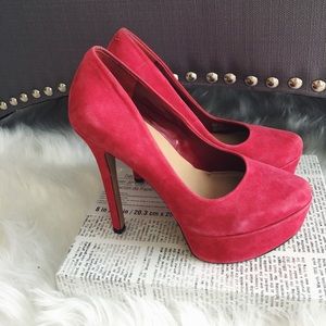 Red Suede Jessica Simpson Platform Pumps Heels | 7