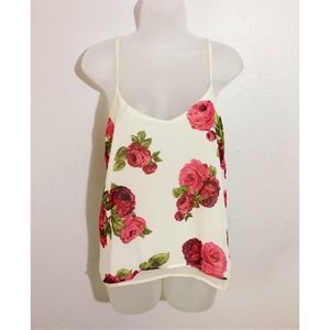 Off white spaghetti strap floral chiffon cami top