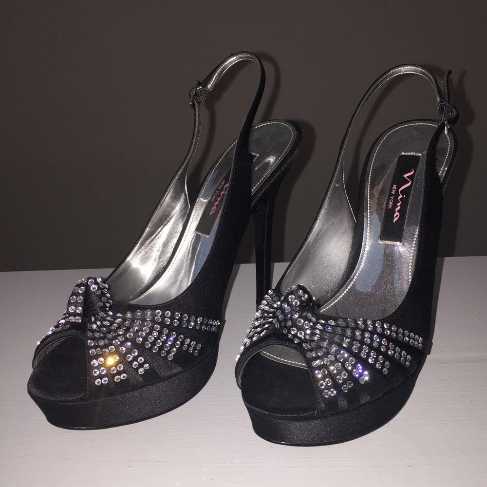 NEVER WORN! Nina Satin/Rhinestones Dress Heels - Picture 2 of 5