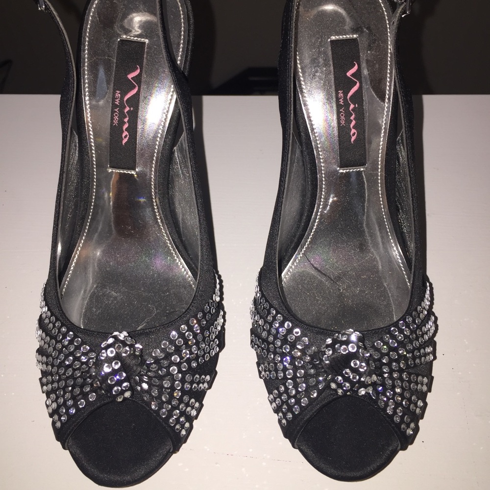 NEVER WORN! Nina Satin/Rhinestones Dress Heels - Picture 3 of 5