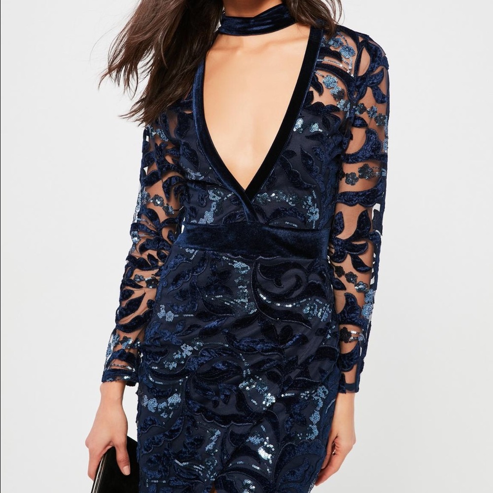MISSGUIDED VELVET SHEER DRESS
