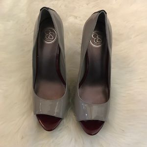 Red, grey, and black platform JS by Jessica pump