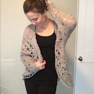 Topshop Crocheted Gray Coverup Sweater