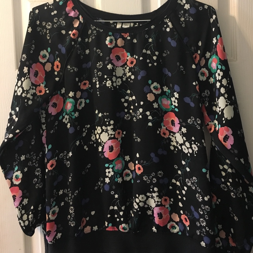 Sheer black floral blouse large Lauren Conrad lc