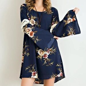 Entro Navy Floral Tassel Dress