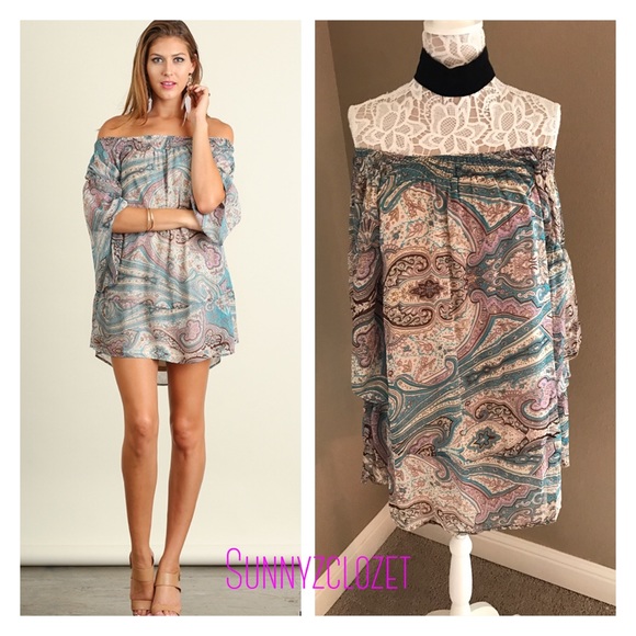 Off the shoulder paisley print dress - Picture 2 of 5