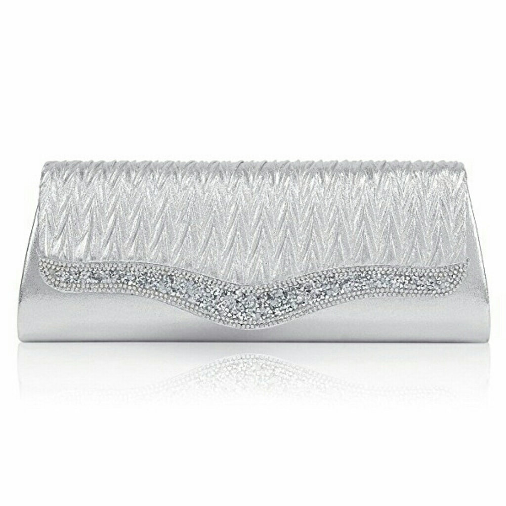 Gorgeous Silver Handbag / Clutch w Crystal Details