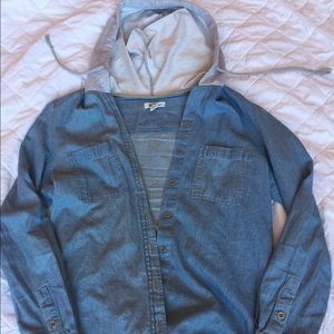 Denim button up with hood