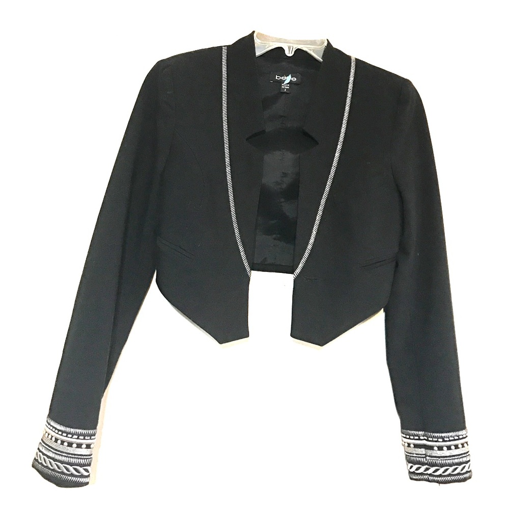 Bebe Cropped Embroidered Bracelet Sleeve Jacket