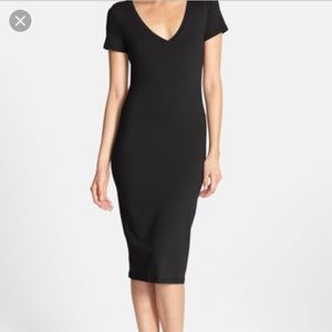 LEiTH Black Body Con V-neck Midi Dress