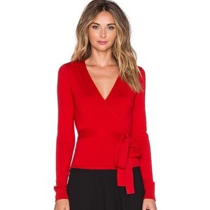 DVF red wrap sweater
