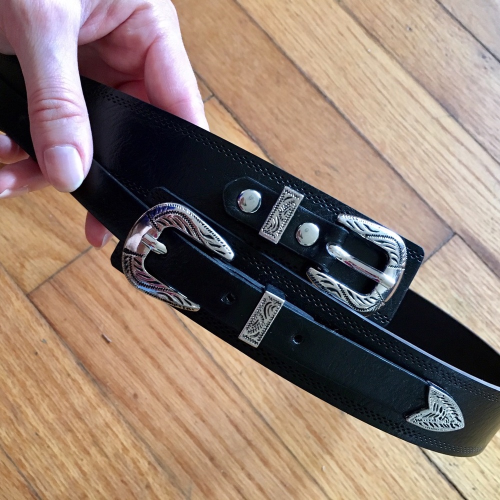 Forever 21 Two-Buckle Black and Silver Belt
