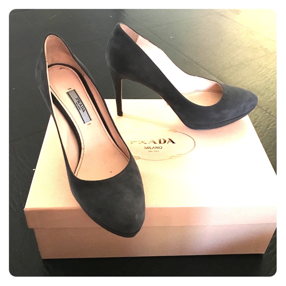 Prada gray suede heels