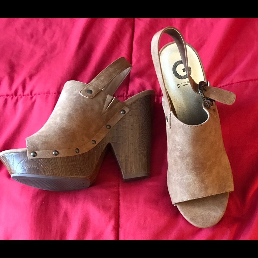 Brown leather sling back mules