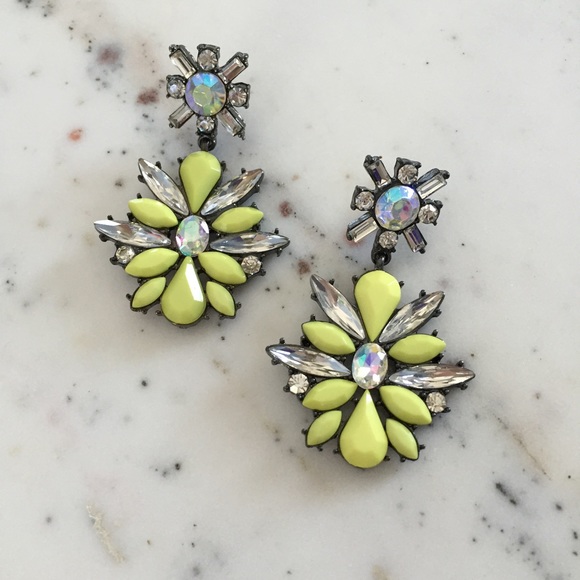 "Bella" Earrings || Yellow/Lime Floral Statement - Picture 2 of 7