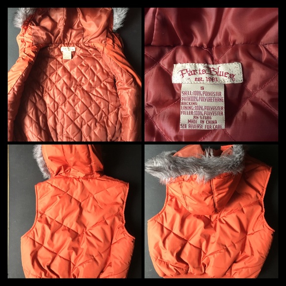 Orange vest with fur trim hood - Picture 4 of 4