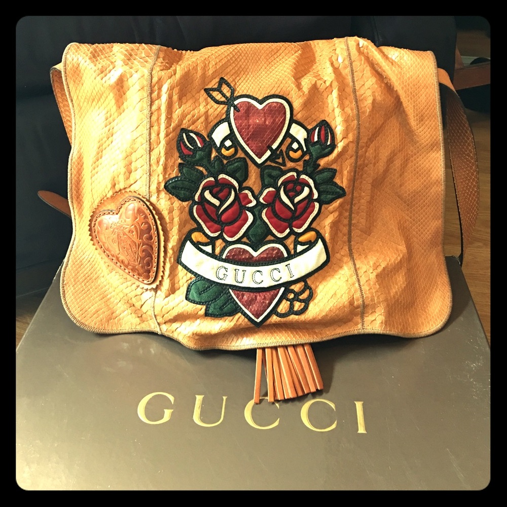 Authentic Gucci Python Hobo w/ Floral accent flap