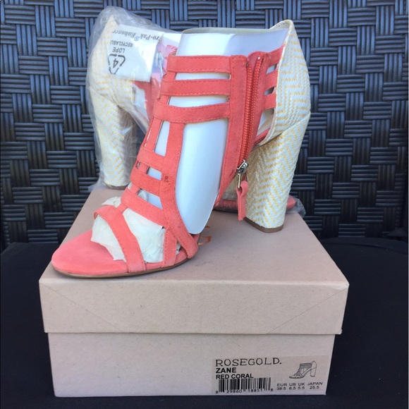 ROSEGOLD Rafia Coral Suede Strappy Sandal NEW - Picture 2 of 6