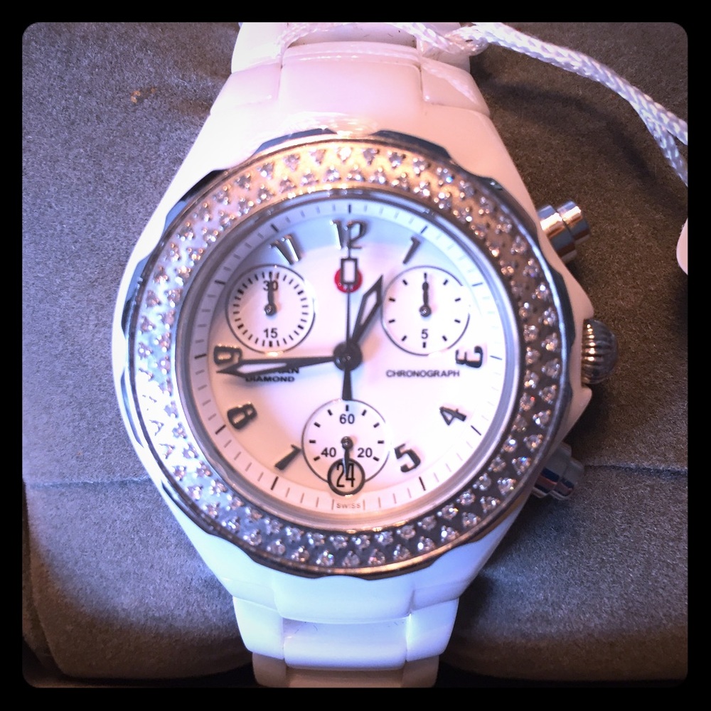 Michele ceramic with diamond bezel watch