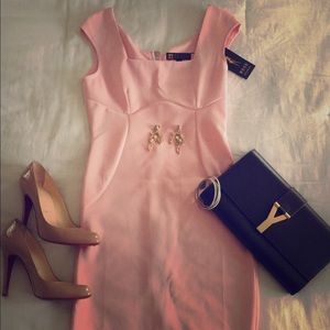 Pale pink fitted cocktail dress
