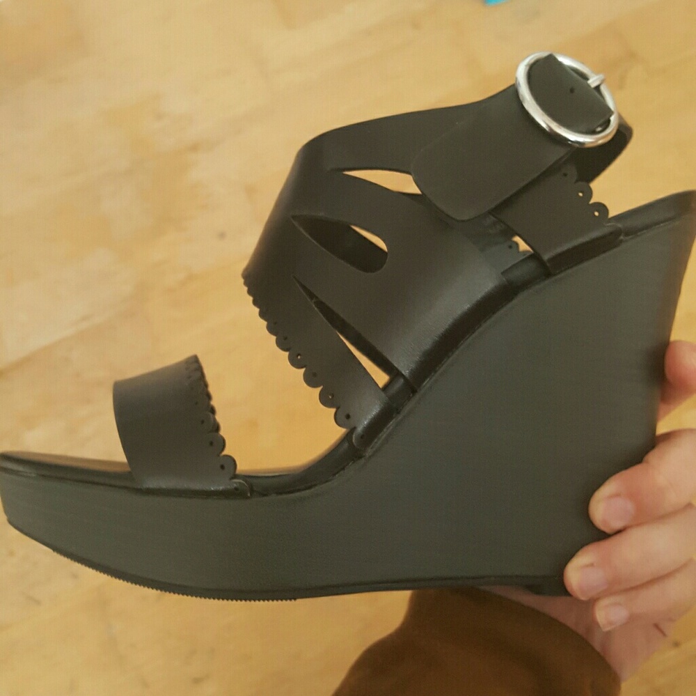 Brand New Black Strappy Wedge Heels