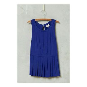 Anthro Deletta Blue Pleated Peplum  Keyhole Tank M