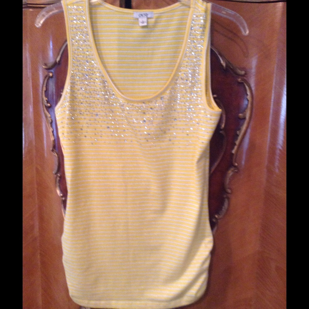 Cache Yellow,Silver & White Striped Top With Crys… - image 3