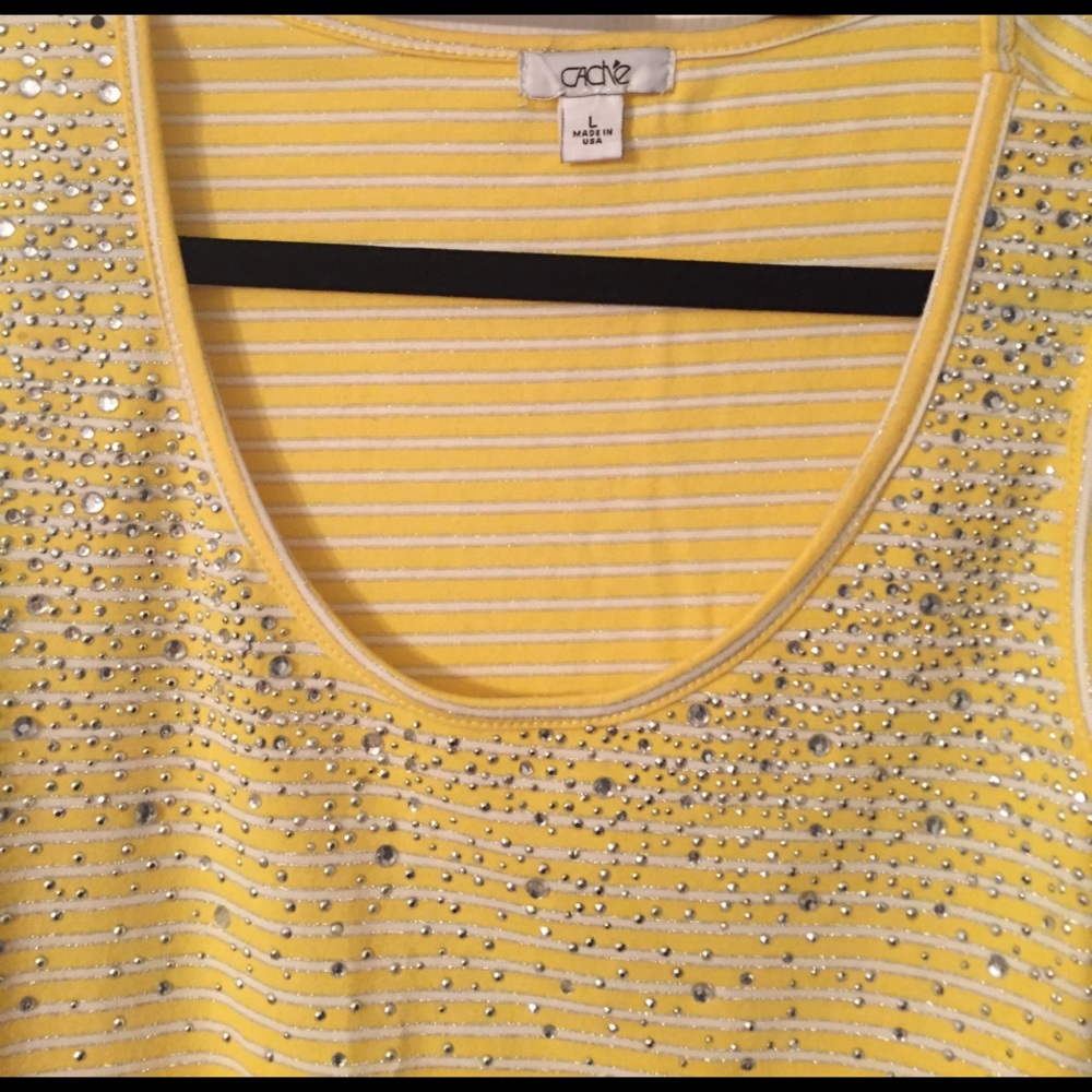 Cache Yellow,Silver & White Striped Top With Crys… - image 1