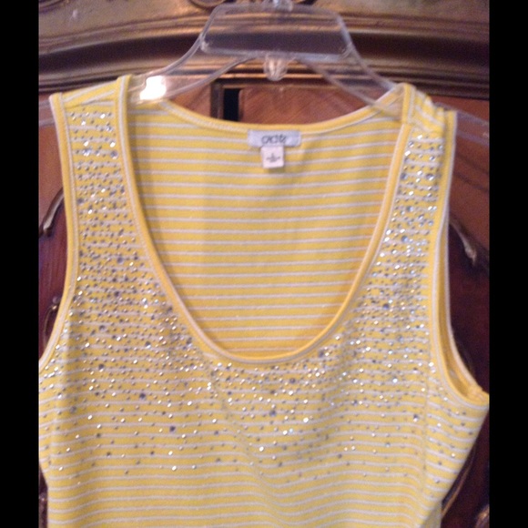 Cache Yellow,Silver & White Striped Top with Crystals & Studs - Picture 2 of 6