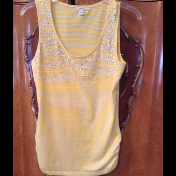 Cache Yellow,Silver & White Striped Top with Crystals & Studs - Picture 3 of 6