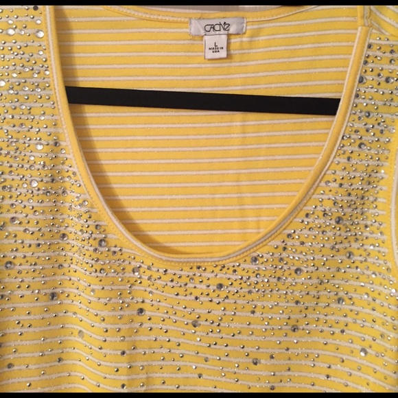 Cache Yellow,Silver & White Striped Top with Crystals & Studs - Picture 1 of 6