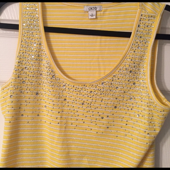 Cache Yellow,Silver & White Striped Top with Crystals & Studs - Picture 5 of 6