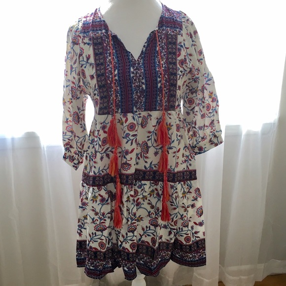 NEW Floral Pink Bohemian Dress with Tassel Detail - Picture 2 of 5