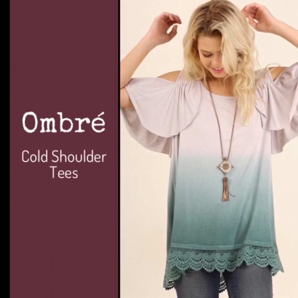 Ombré Cold Shoulder Tee - Picture 2 of 4