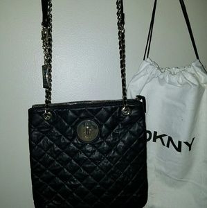 DKNY 2 way wear black quilted crossbows gold rope
