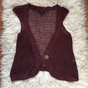 Burgundy Crochet Cardigan
