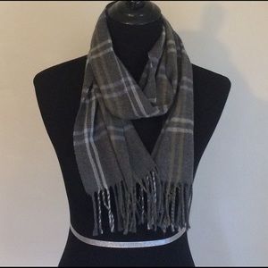 Cejon gray, green, &white plaid soft acrylic scarf