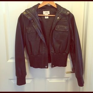 Armani Exchange Leather Coat with hood
