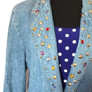Vintage Jackets & Coats - Vintage Denim Studded Rhinestone Jean Blazer Vintage Jackets & Coats - Vintage Denim Studded Rhinestone Jean Blazer