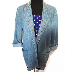 Vintage Jackets & Coats - Vintage Denim Studded Rhinestone Jean Blazer Vintage Jackets & Coats - Vintage Denim Studded Rhinestone Jean Blazer