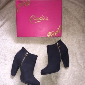 Faux suede heel ankle booties