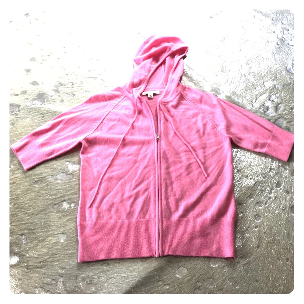 Pink Cashmere Short Sleeve Zip Top w/ Hoodie