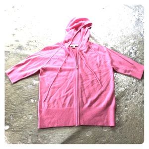Pink Cashmere Short Sleeve Zip Top w/ Hoodie