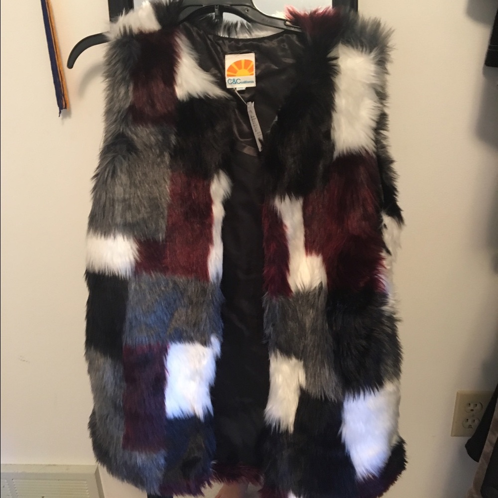 Multi colored faux fur vest