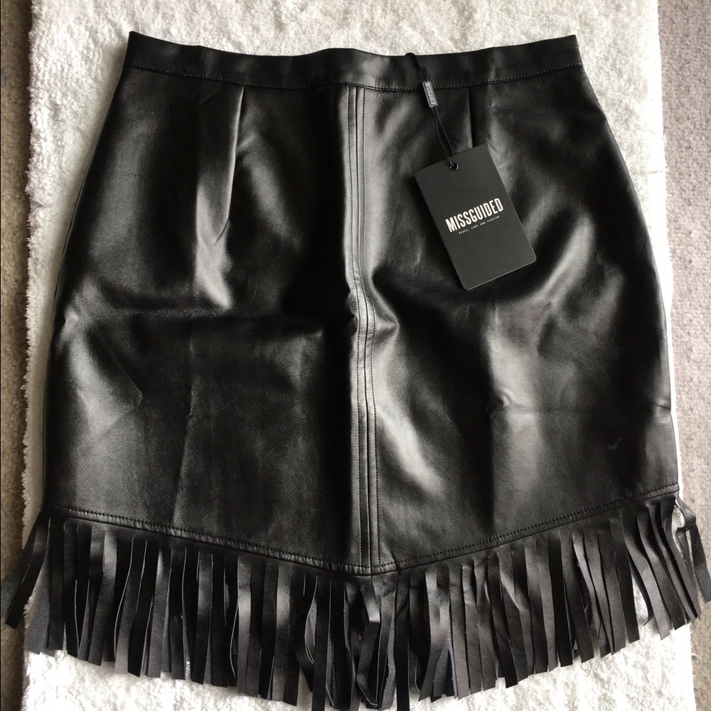 Faux leather fringe detail skirt