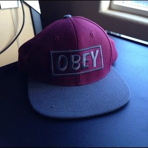 Obey SnapBack Hat Maroon/Grey