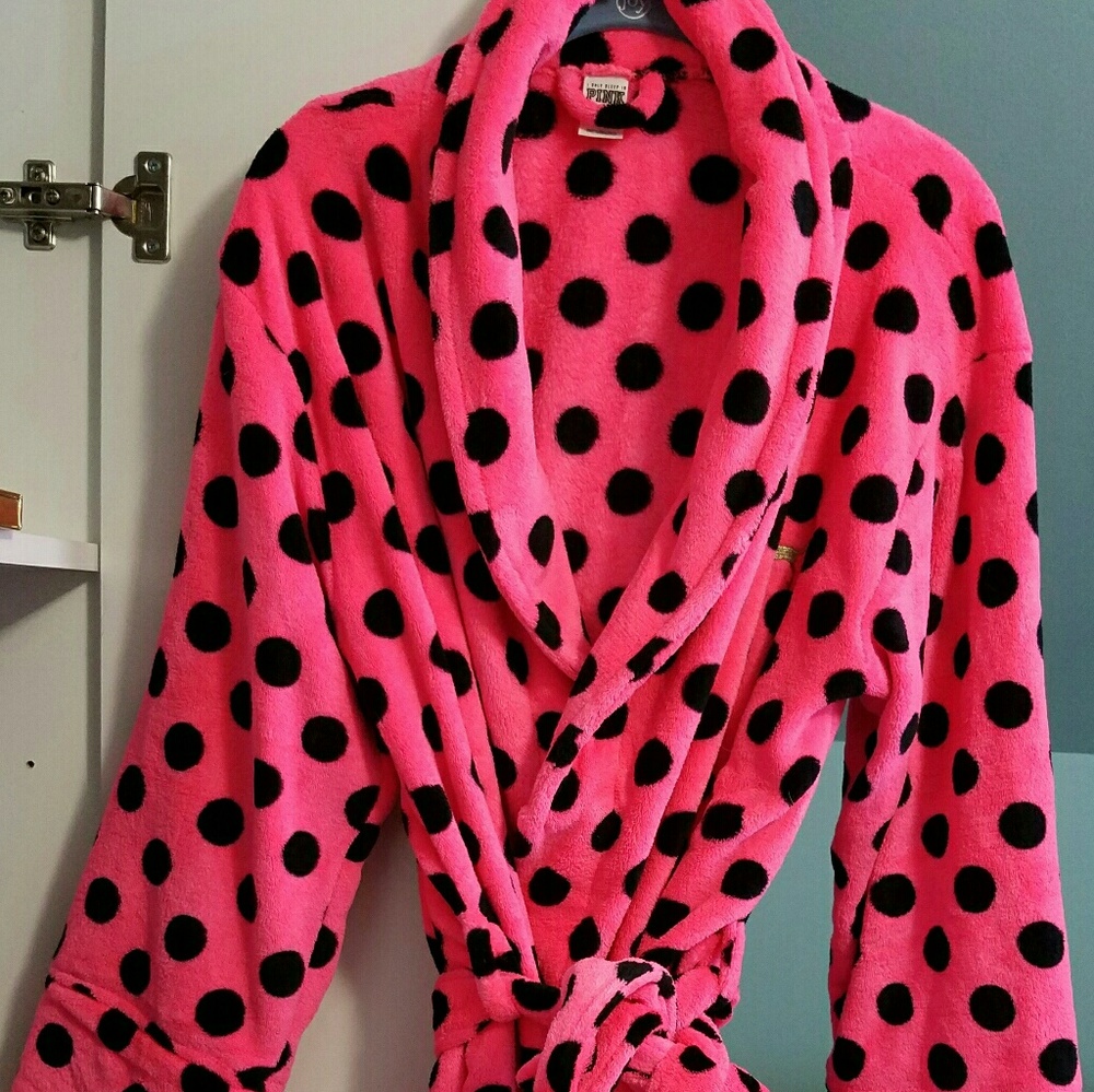 PINK - Pink with Black polka-dot bath robe