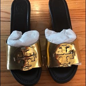 Tory Burch Gold Mule Slides