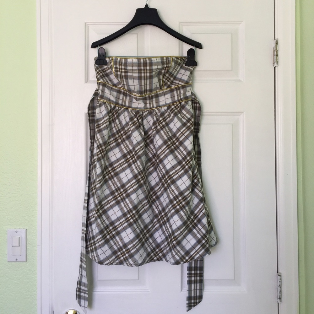 Gold Plaid Strapless Dress